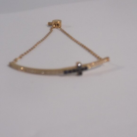 Swarovski Gold Tone Blue Crystal Cross Bracelet with Clear Crystals - Picture 5 of 9